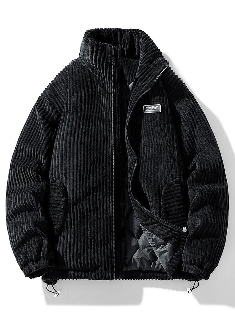 Men's Quilted-Lined Corduroy Jacket with High Collar – Warm Padded Zip-Up Outerwear for Autumn and Winter