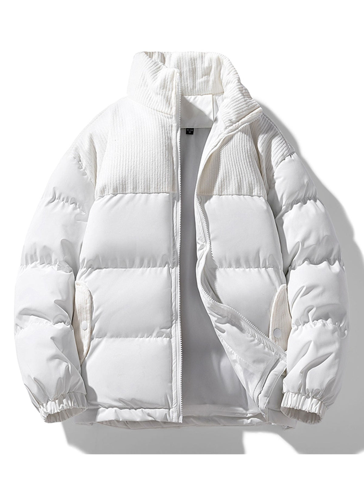 Men's Corduroy Panelled Puffer Jacket with High Collar – Warm Relaxed Fit Winter Outerwear