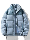 Men's Padded Corduroy Puffer Jacket – High Collar Zip-Up Winter Coat with Contrast Panels and Adjustable Hem