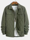 Men's Diamond Quilted Utility Overshirt Jacket – Lightweight Padded Button-Up Outerwear with Chest Pockets for Autumn and Spring