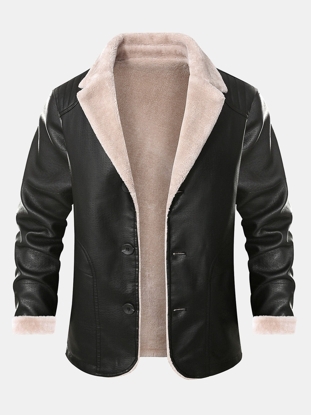 Men's Faux Leather Blazer with Faux Fur Lining – Warm Button-Up Winter Jacket with Shearling Lapels and Smart Casual Styling