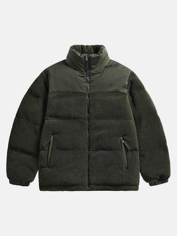 Men's Teddy Fleece Puffer Jacket – Padded High Collar Zip-Up Winter Outerwear with Zipped Pockets