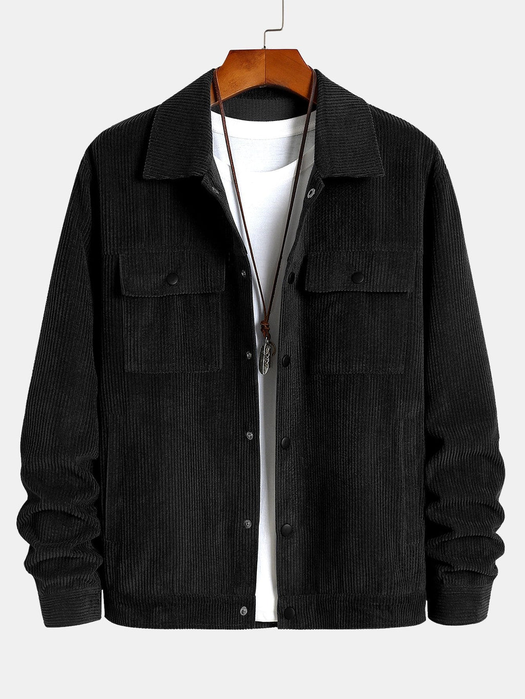 Men's Ribbed Corduroy Jacket with Chest Pockets – Classic Button-Up Casual Outerwear for Spring and Autumn