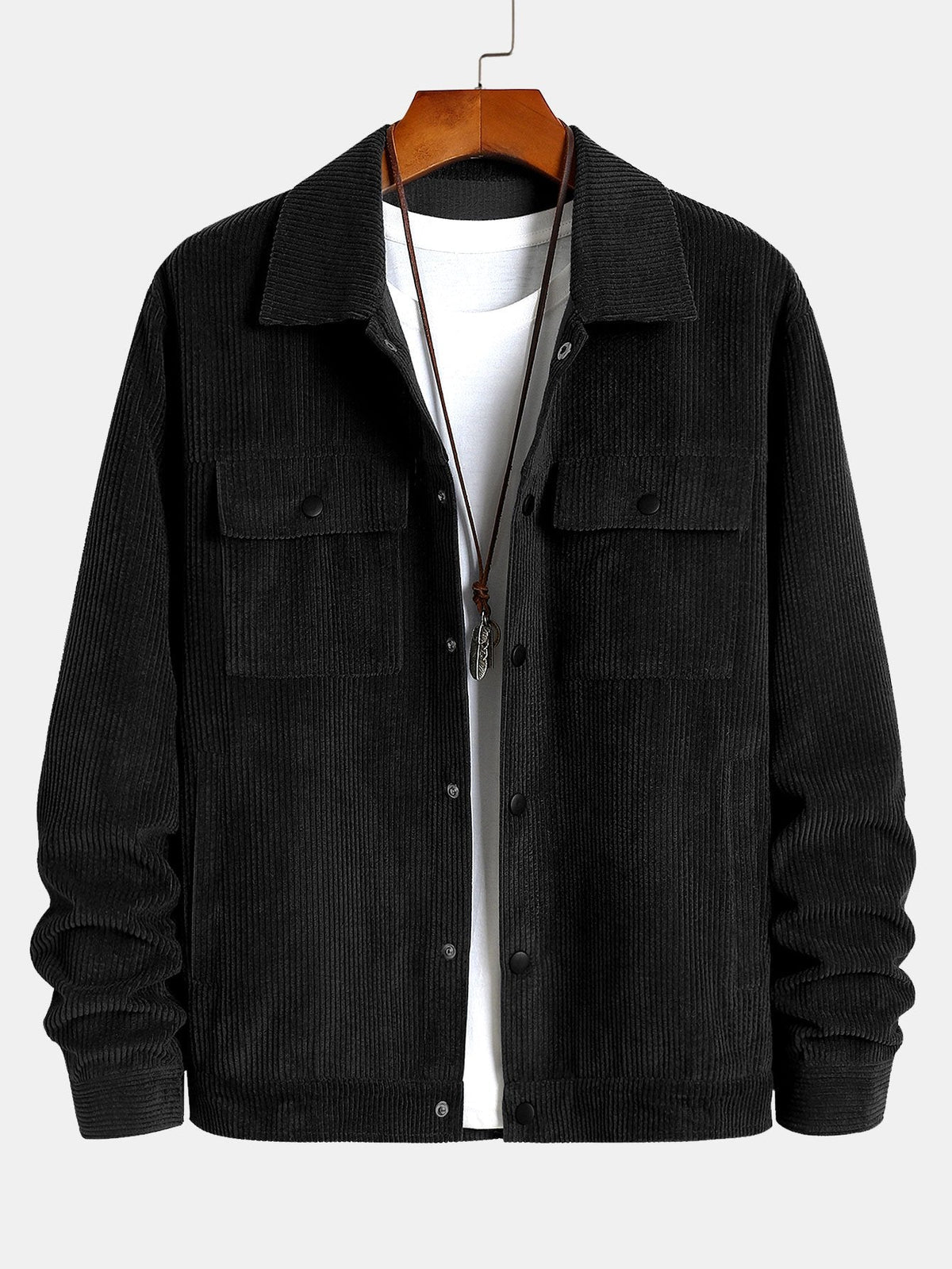 Men's Ribbed Corduroy Jacket with Chest Pockets – Classic Button-Up Casual Outerwear for Spring and Autumn