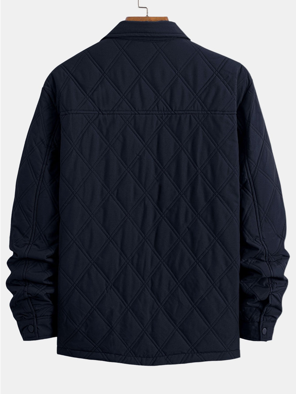 Men's Diamond Quilted Utility Overshirt Jacket – Lightweight Padded Button-Up Outerwear with Chest Pockets for Autumn and Spring