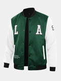 Men's Contrast Sleeve Varsity Baseball Jacket – Classic Snap-Button College Outerwear with Letter Graphics and Ribbed Trims for Casual Streetwear