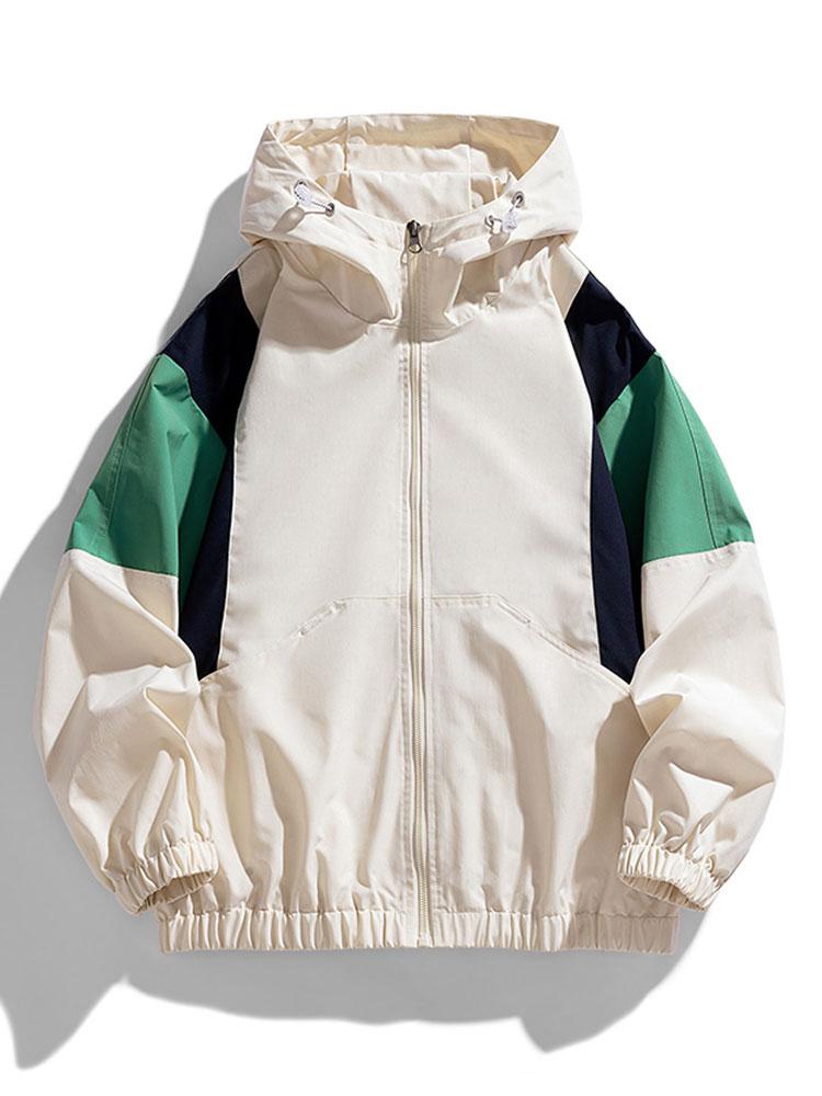Men's Lightweight Hooded Windbreaker Jacket – Relaxed Fit Zip-Up Outerwear for Spring and Autumn