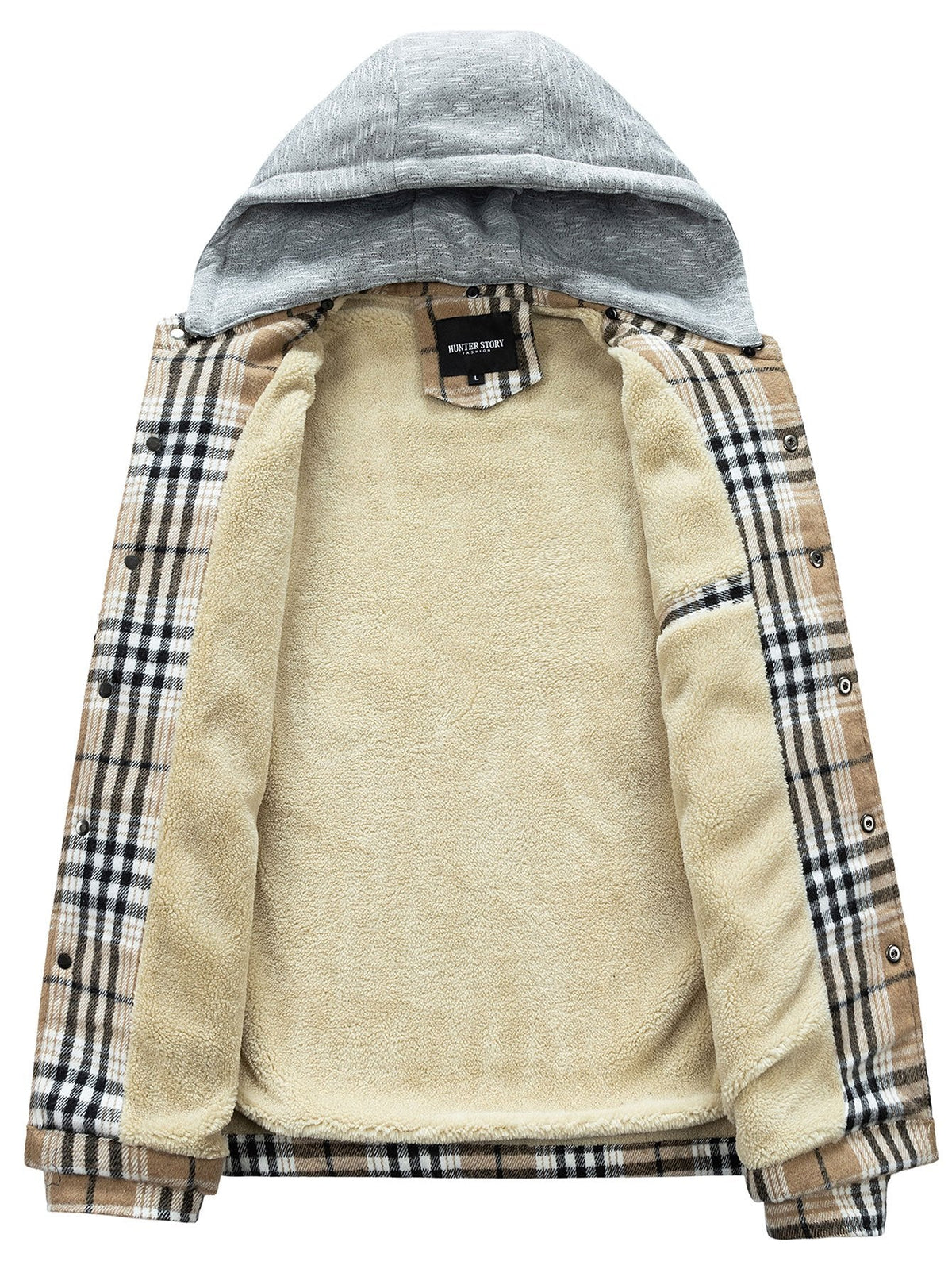 Men's Fleece-Lined Flannel Jacket with Detachable Hood – Warm Button-Up Outerwear for Autumn and Winter