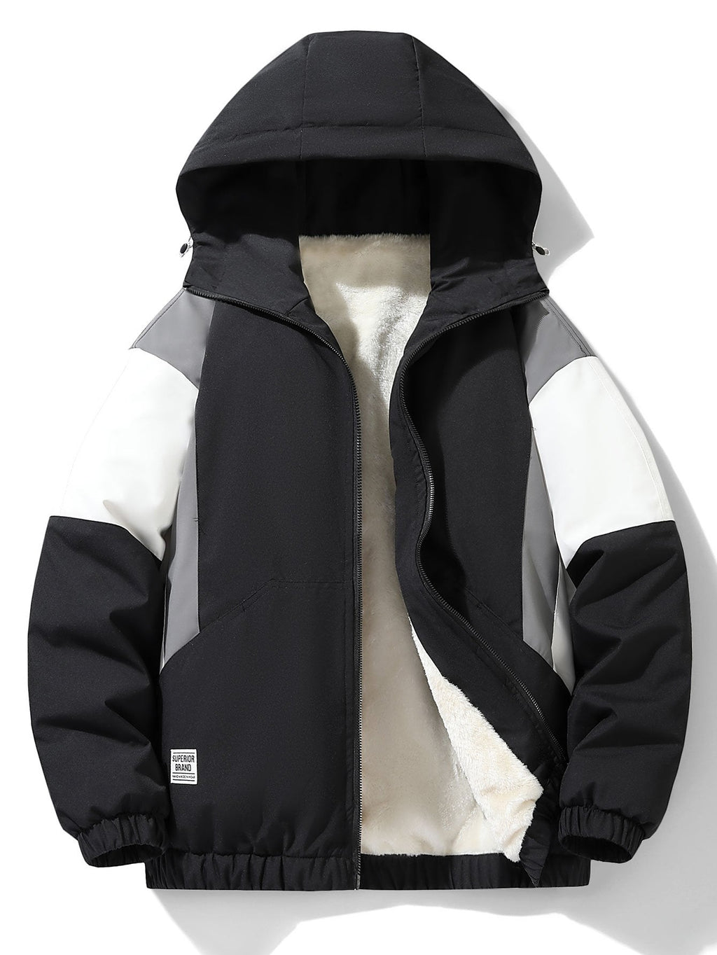 Men's Teddy Fleece-Lined Hooded Windbreaker Jacket – Warm Relaxed Fit Zip-Up Outerwear for Autumn and Winter