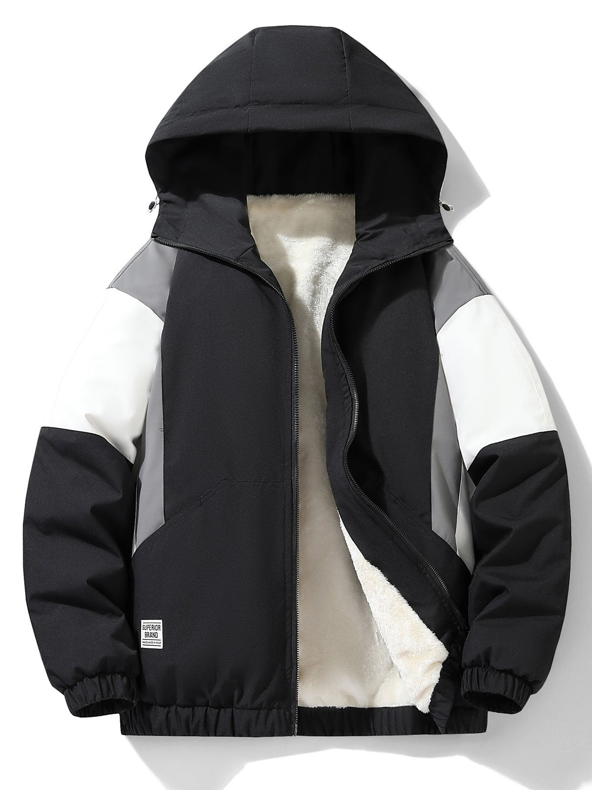 Men's Teddy Fleece-Lined Hooded Windbreaker Jacket – Warm Relaxed Fit Zip-Up Outerwear for Autumn and Winter