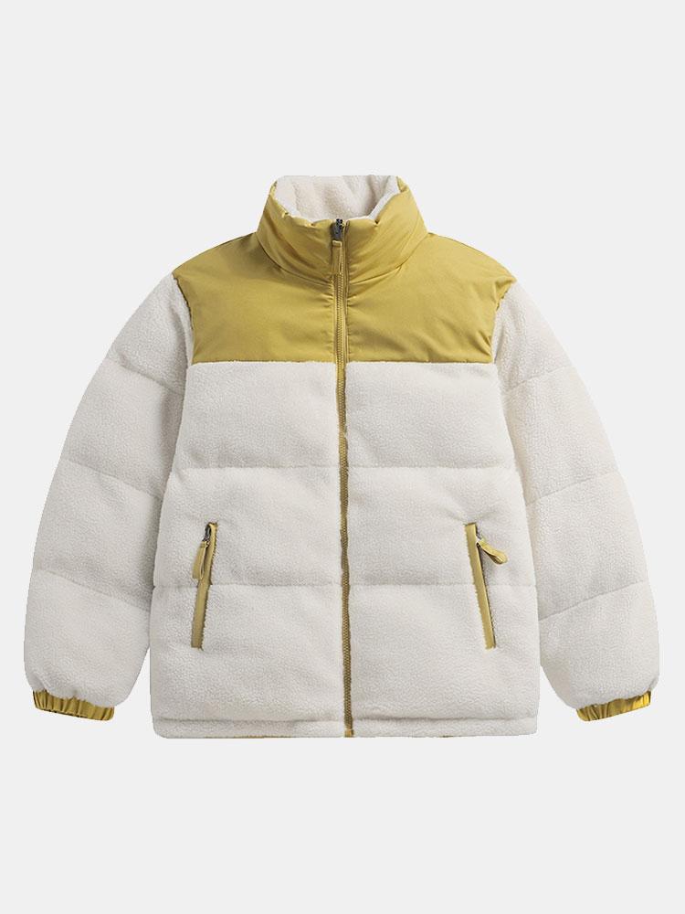 Men's Teddy Fleece Puffer Jacket – Padded High Collar Zip-Up Winter Outerwear with Zipped Pockets