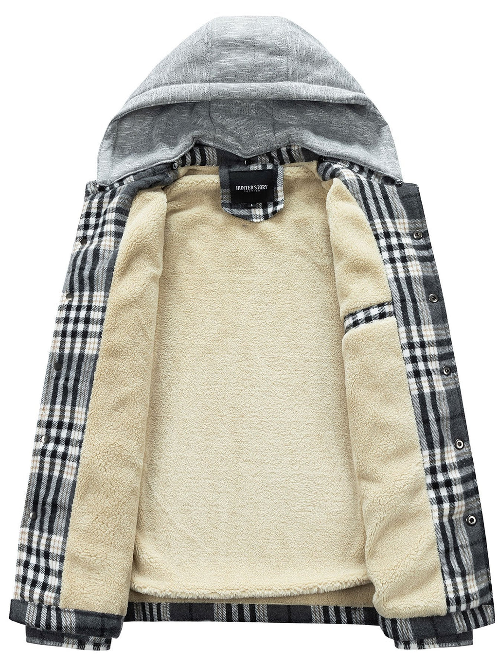 Men's Fleece-Lined Flannel Jacket with Detachable Hood – Warm Button-Up Outerwear for Autumn and Winter