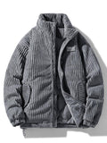 Men's Quilted-Lined Corduroy Jacket with High Collar – Warm Padded Zip-Up Outerwear for Autumn and Winter