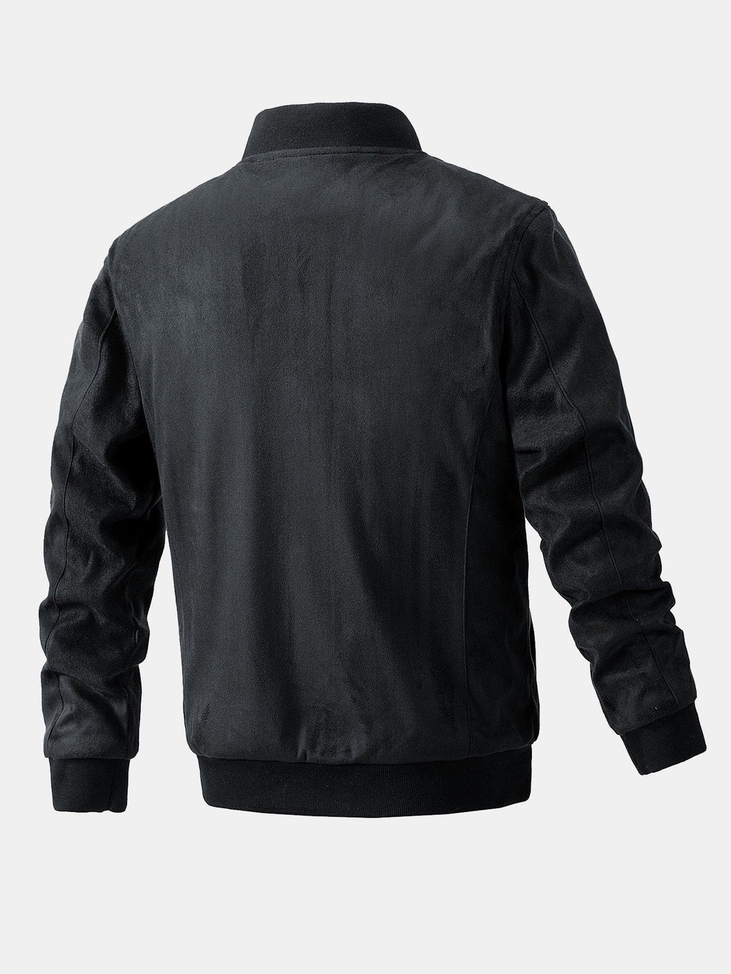 Men's Faux Suede Bomber Jacket – Quilted-Lined Zip-Up Outerwear with Zipped Chest Pockets and Ribbed Trims for Autumn