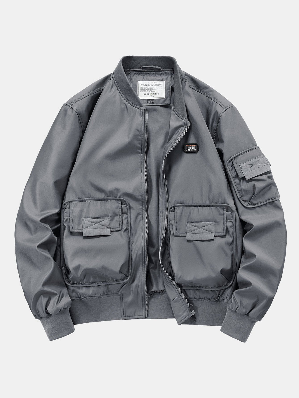 Men's Multi-Pocket Utility Bomber Jacket – Casual Zip-Up Outerwear with Cargo Pockets and Ribbed Trims for Spring and Autumn