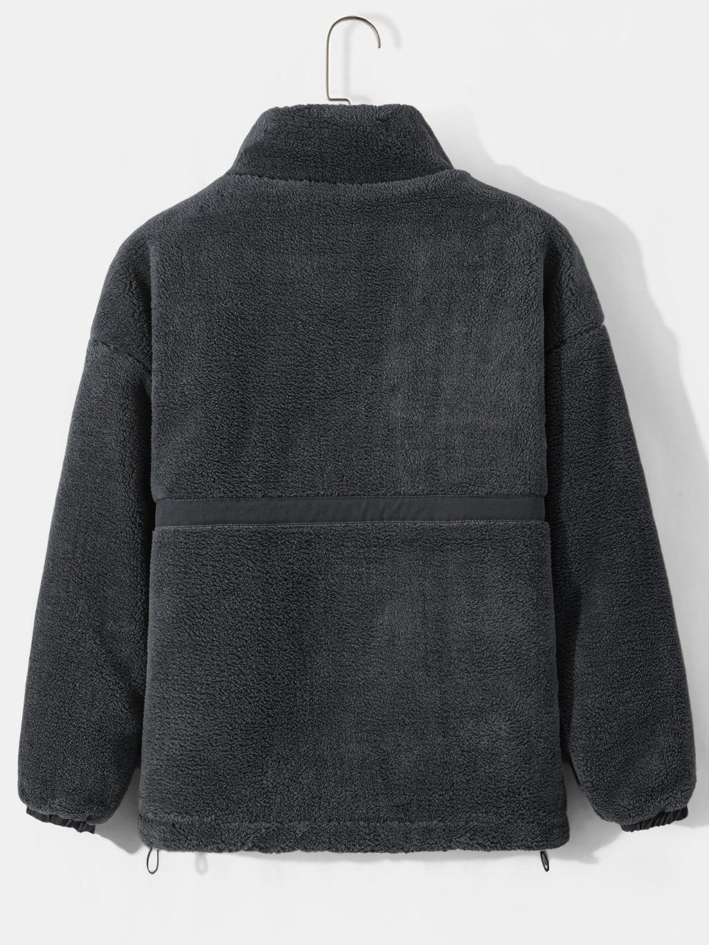 Men's Quilted-Lined Teddy Fleece Jacket – Warm Zip-Up Winter Outerwear with Stand Collar and Practical Side Pockets