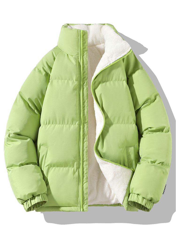 Men's Sherpa-Lined Puffer Jacket with High Collar – Warm Quilted Zip-Up Outerwear for Winter