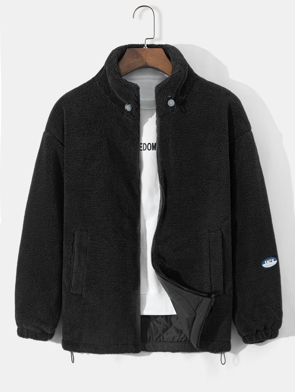 Men's Quilted-Lined Teddy Fleece Jacket – Warm Zip-Up Winter Outerwear with Soft Borg Texture and Stand Collar