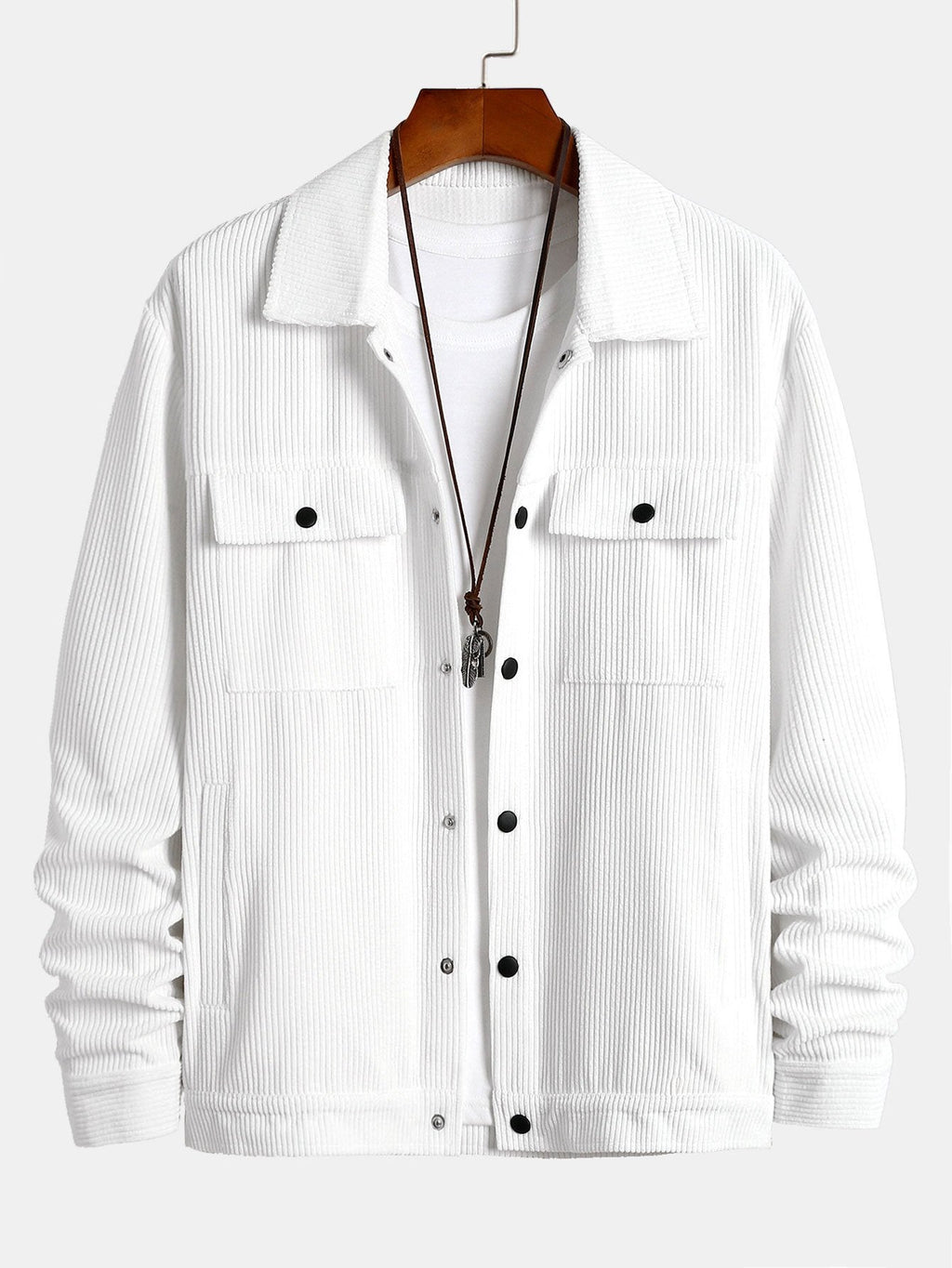 Men's Ribbed Corduroy Jacket with Chest Pockets – Classic Button-Up Casual Outerwear for Spring and Autumn