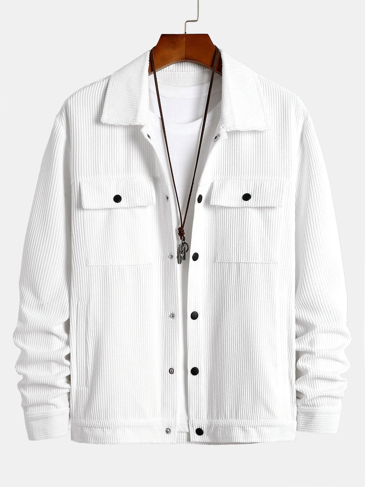 Men's Ribbed Corduroy Jacket with Chest Pockets – Classic Button-Up Casual Outerwear for Spring and Autumn