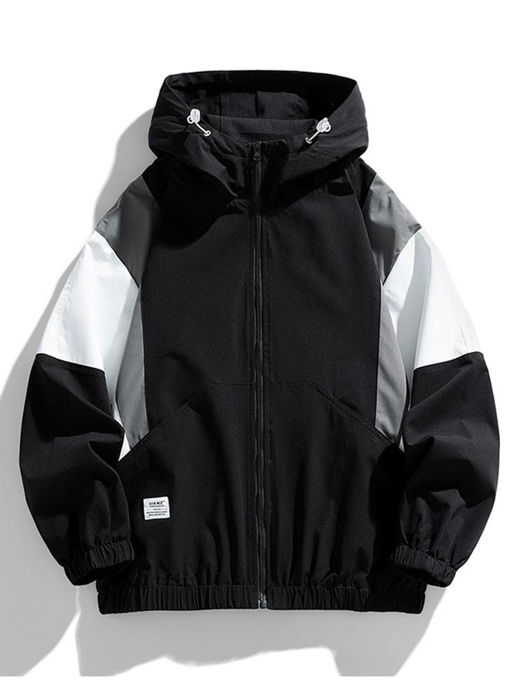 Men's Lightweight Hooded Windbreaker Jacket – Relaxed Fit Zip-Up Outerwear for Spring and Autumn
