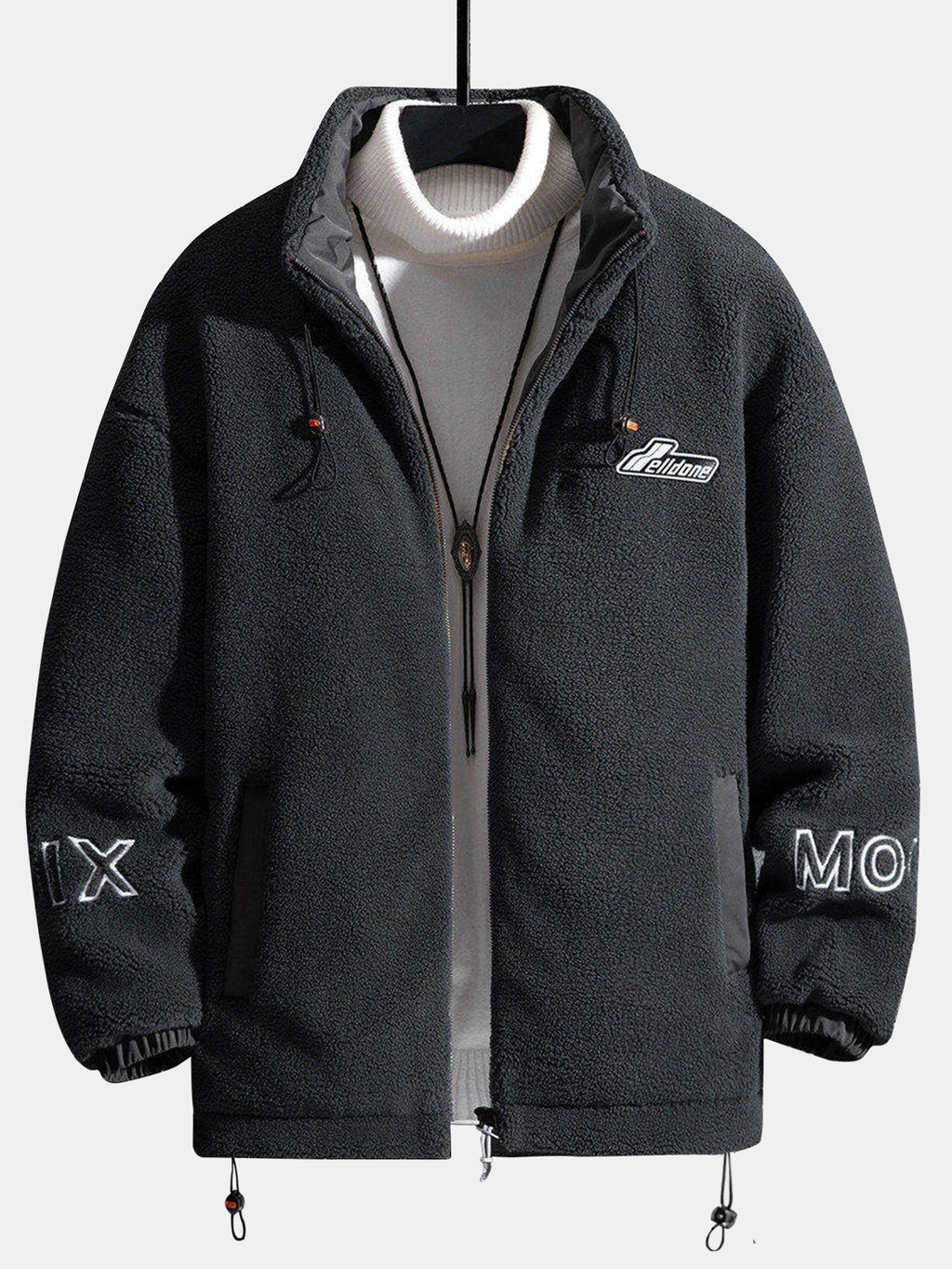 Men's Quilted-Lined Teddy Fleece Jacket – Warm High Collar Zip-Up Outdoor Layer with Adjustable Hem for Autumn and Winter