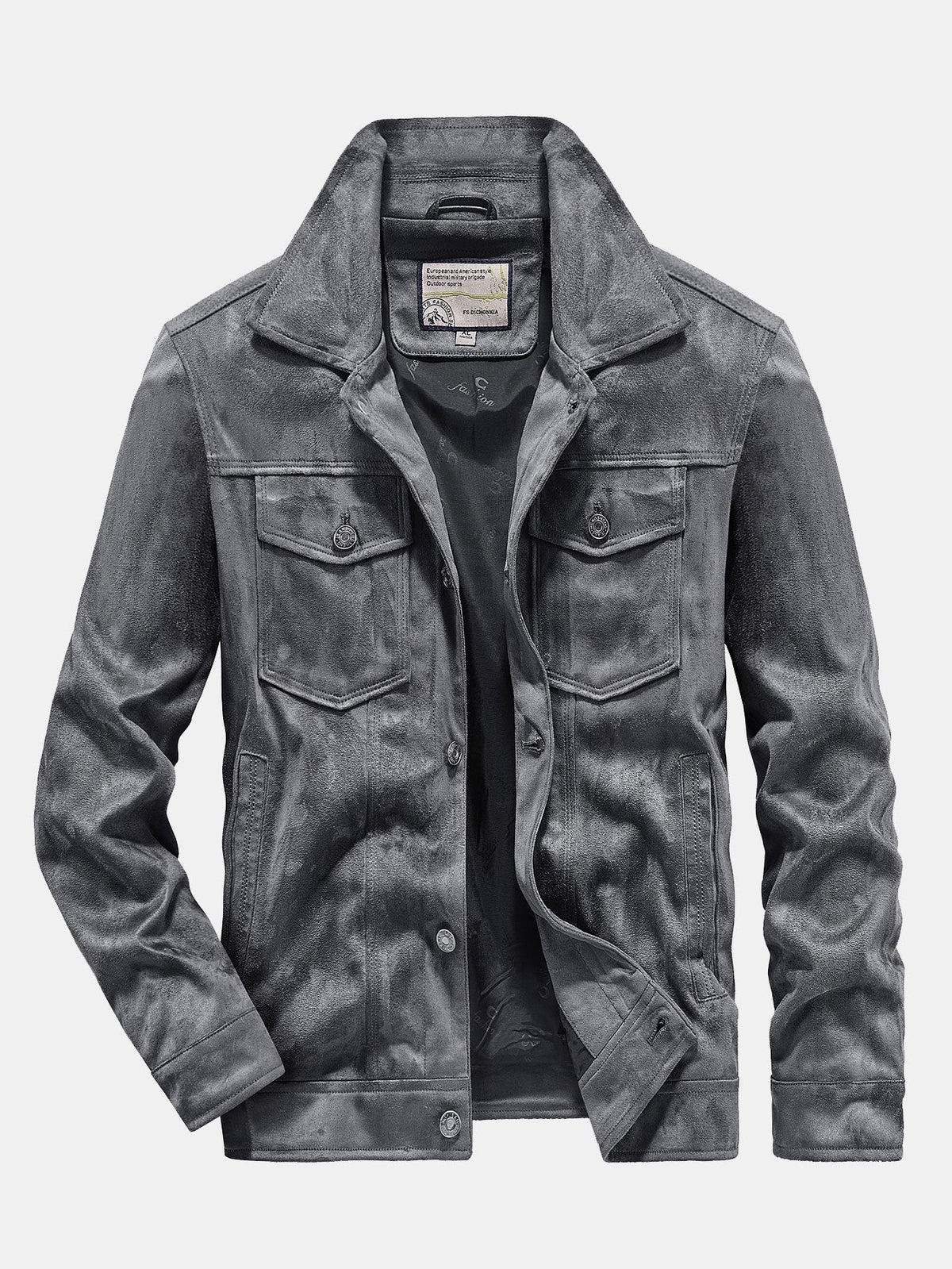 Men's Vintage Faux Suede Jacket with Button Front – Smart Casual Outerwear for Autumn and Spring