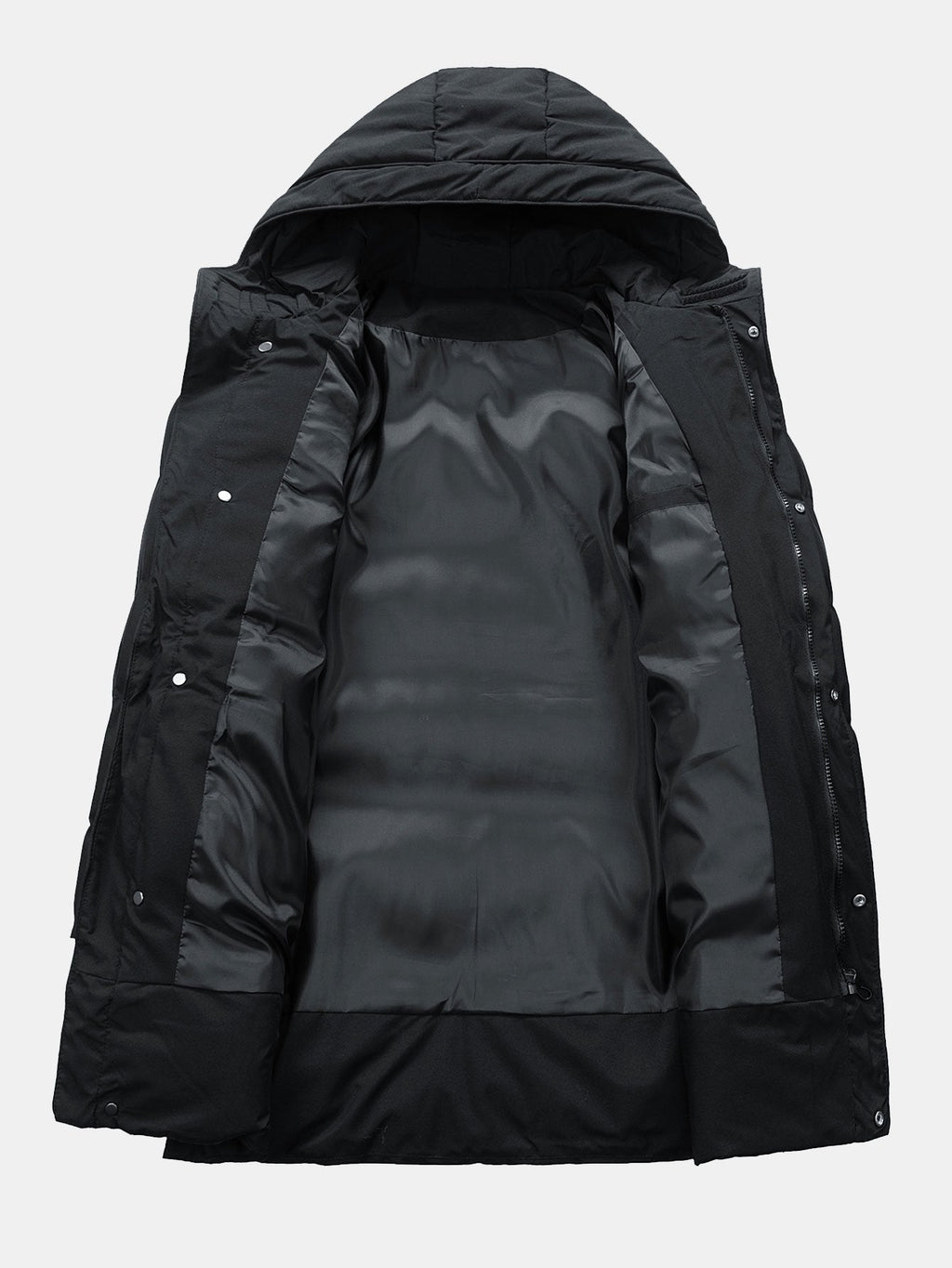 Men's Long Hooded Puffer Parka Coat – Warm Padded Winter Outerwear with Drawstring Hood and Practical Pockets