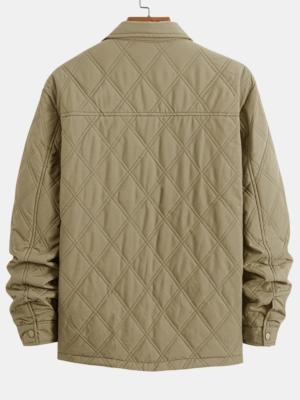 Men's Diamond Quilted Utility Overshirt Jacket – Lightweight Padded Button-Up Outerwear with Chest Pockets for Autumn and Spring