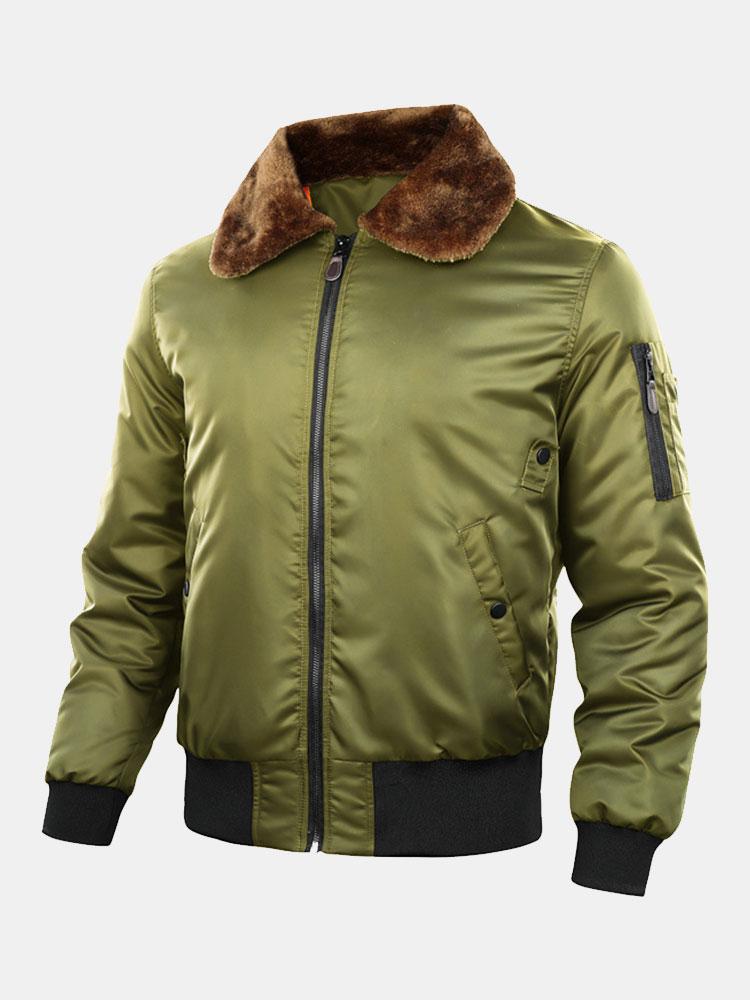 Men's Quilted-Lined Bomber Jacket with Faux Fur Collar – Warm Zip-Up Winter Outerwear with Utility Pockets and Ribbed Trims