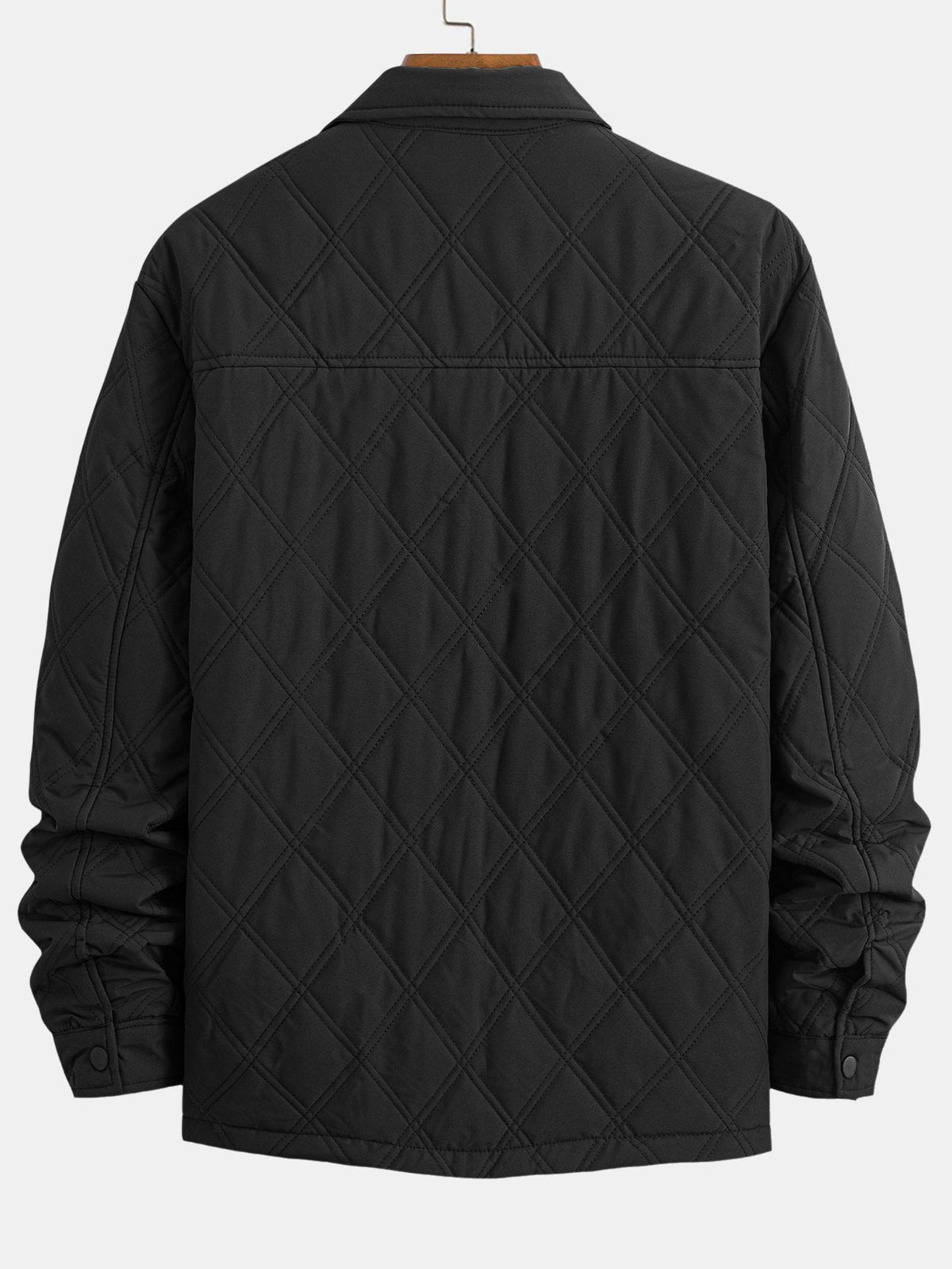 Men's Diamond Quilted Utility Overshirt Jacket – Lightweight Padded Button-Up Outerwear with Chest Pockets for Autumn and Spring