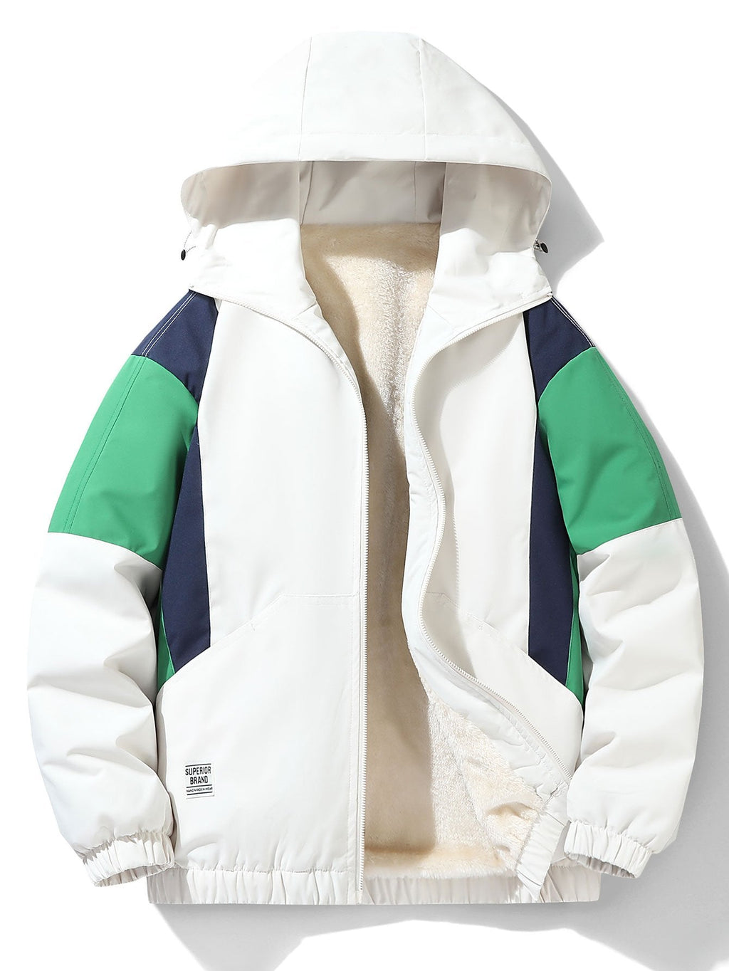 Men's Teddy Fleece-Lined Hooded Windbreaker Jacket – Warm Relaxed Fit Zip-Up Outerwear for Autumn and Winter