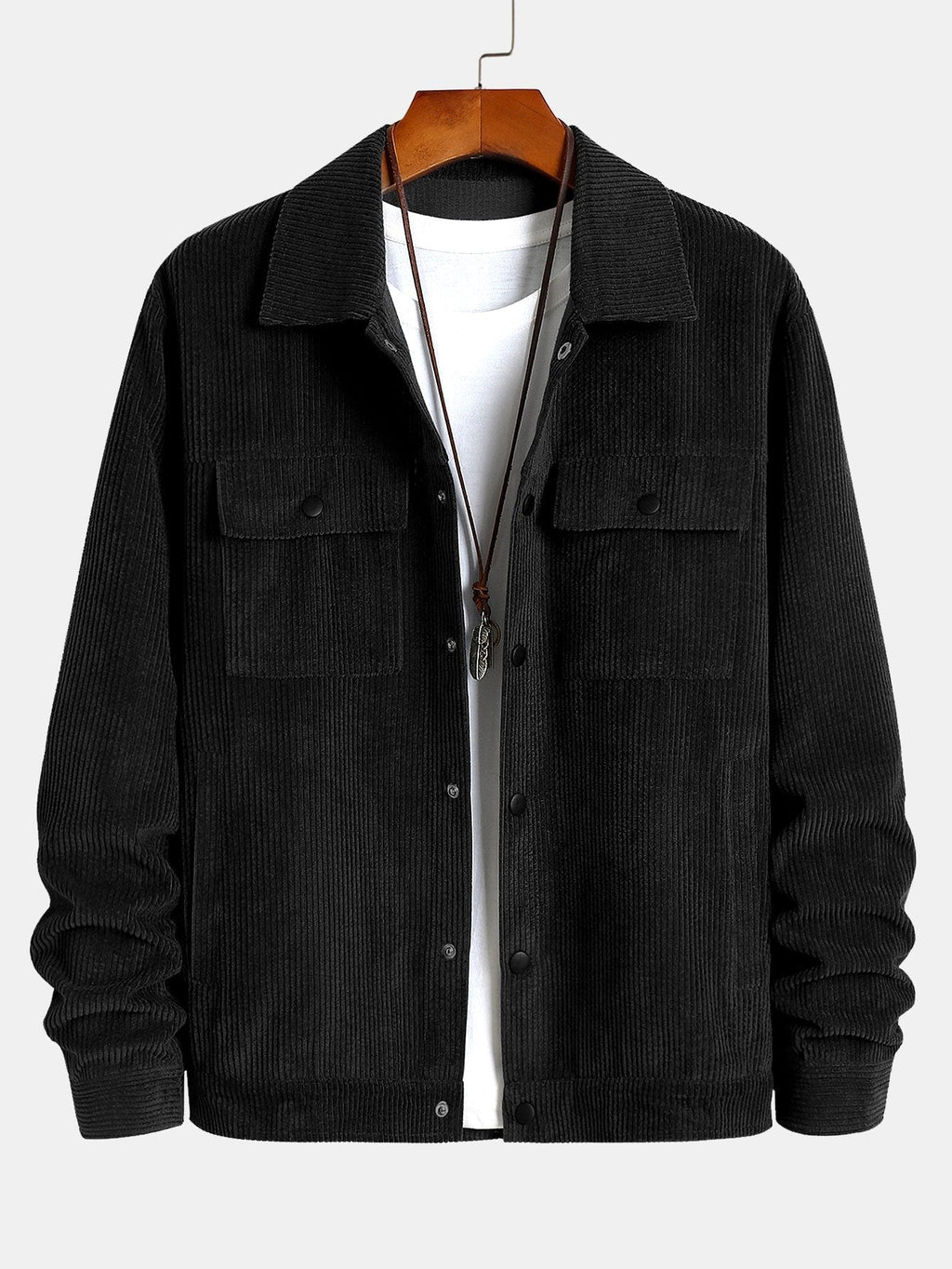 Men's Corduroy Utility Jacket and Cargo Jogger Set – Relaxed Button-Up Two-Piece Outfit for Autumn and Casual Streetwear