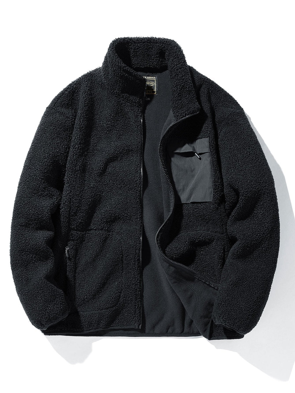 Men's Teddy Fleece Zip-Up Jacket – Soft Borg Textured Outerwear with Stand Collar and Zipped Utility Pockets for Autumn and Winter