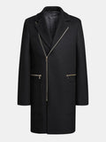 Men's Long Wool Blend Overcoat – Tailored Winter Coat with Asymmetric Zip Fastening and Quilted Lining for Smart Casual Wear