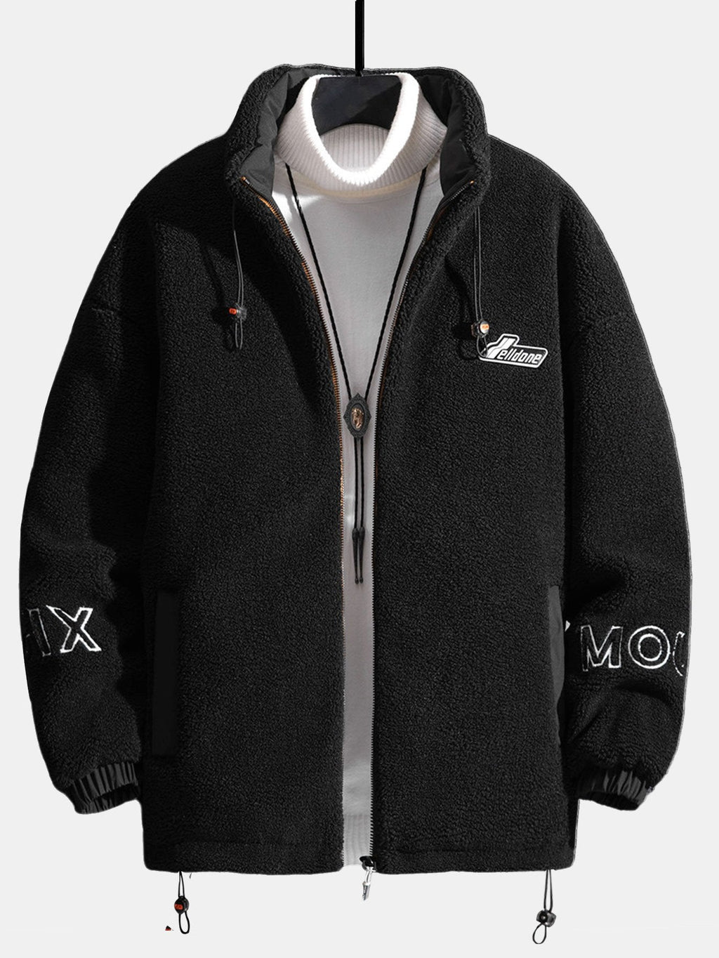 Men's Quilted-Lined Teddy Fleece Jacket – Warm High Collar Zip-Up Outdoor Layer with Adjustable Hem for Autumn and Winter