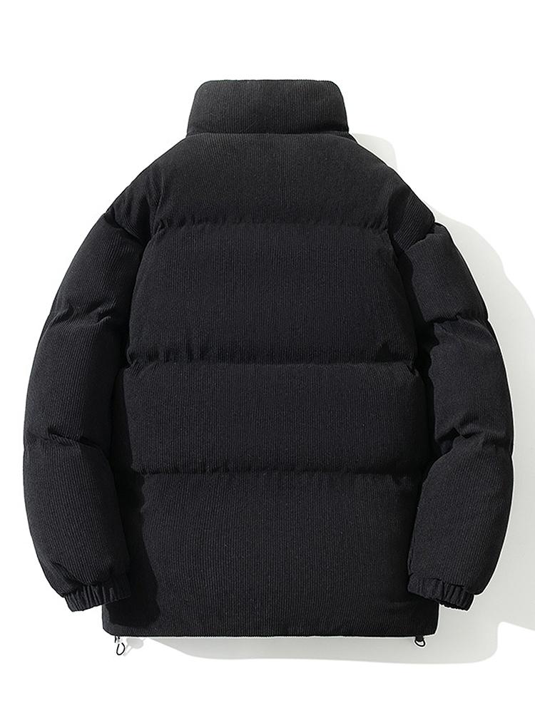 Men's Corduroy Puffer Jacket with High Collar – Warm Padded Zip-Up Winter Outerwear