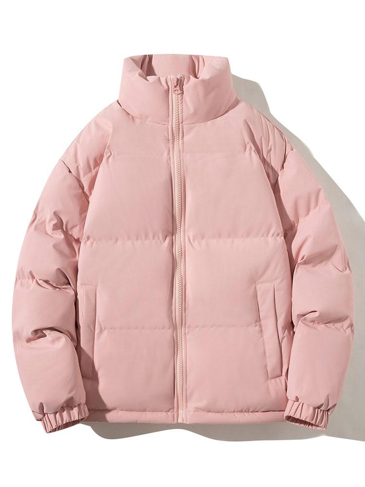 Men's Padded Puffer Jacket – Warm Winter Zip-Up Outerwear with High Stand Collar and Elasticated Cuffs