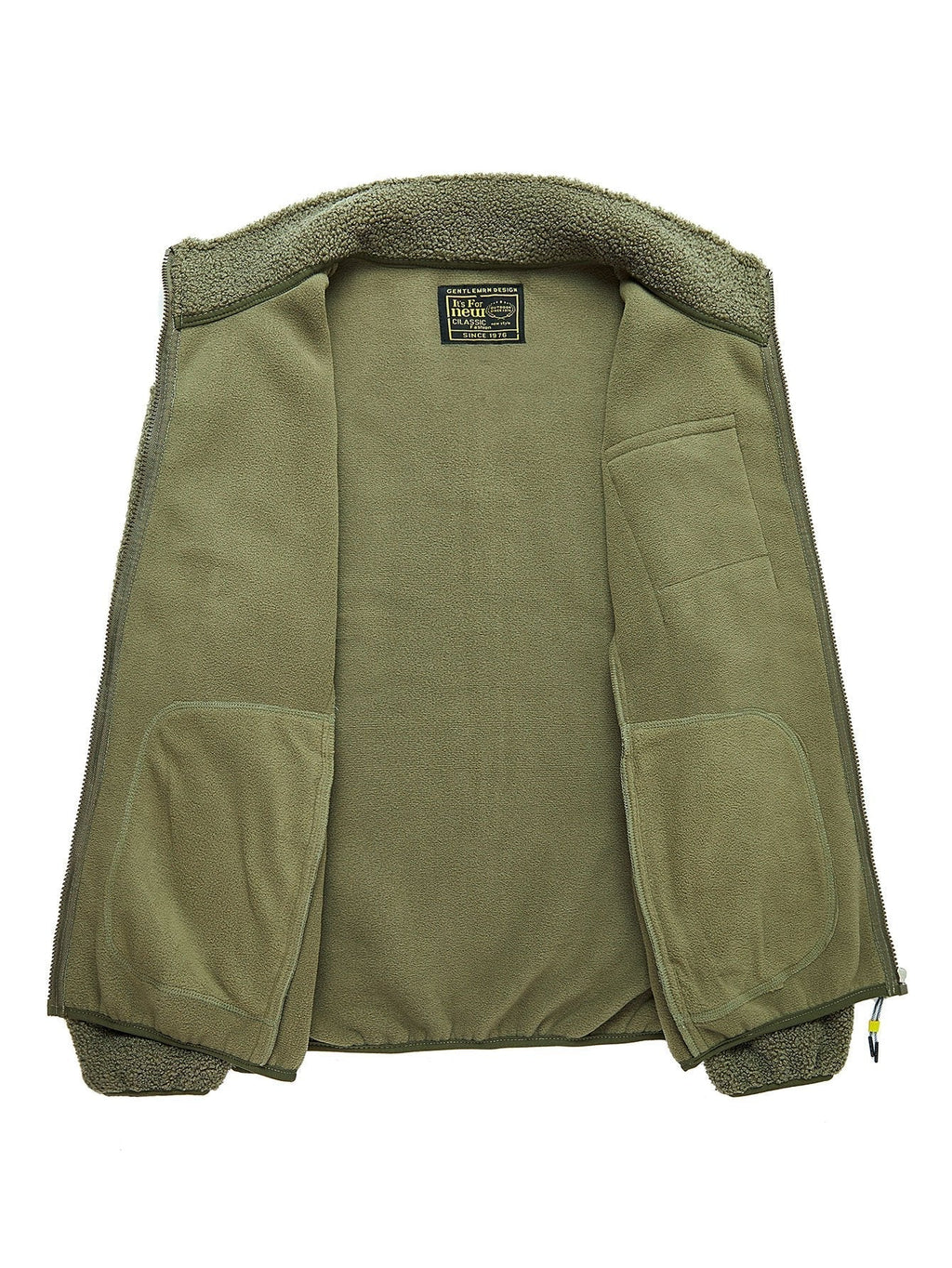 Men's Teddy Fleece Zip-Up Jacket – Soft Borg Textured Outerwear with Stand Collar and Zipped Utility Pockets for Autumn and Winter