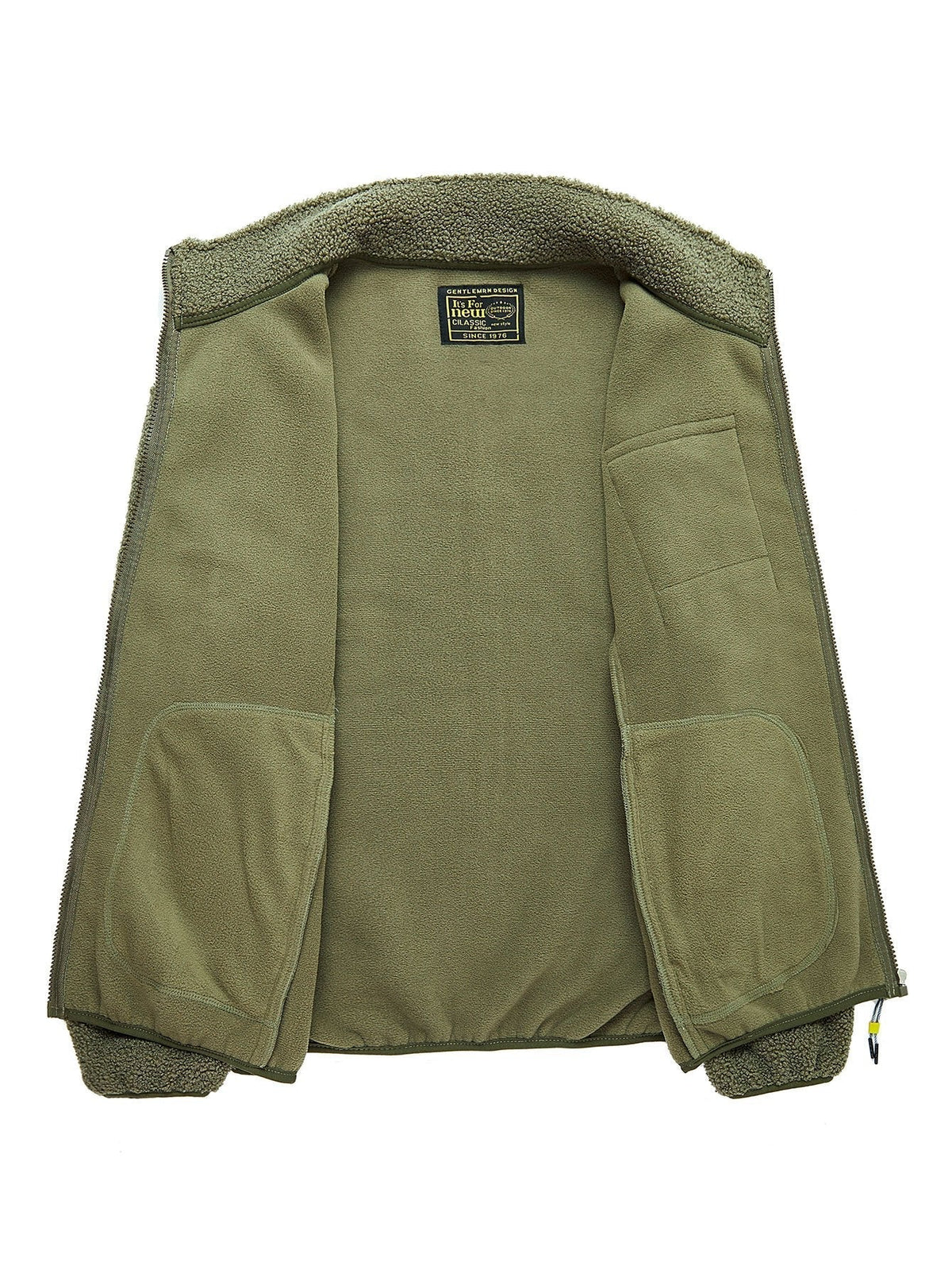 Men's Teddy Fleece Zip-Up Jacket – Soft Borg Textured Outerwear with Stand Collar and Zipped Utility Pockets for Autumn and Winter