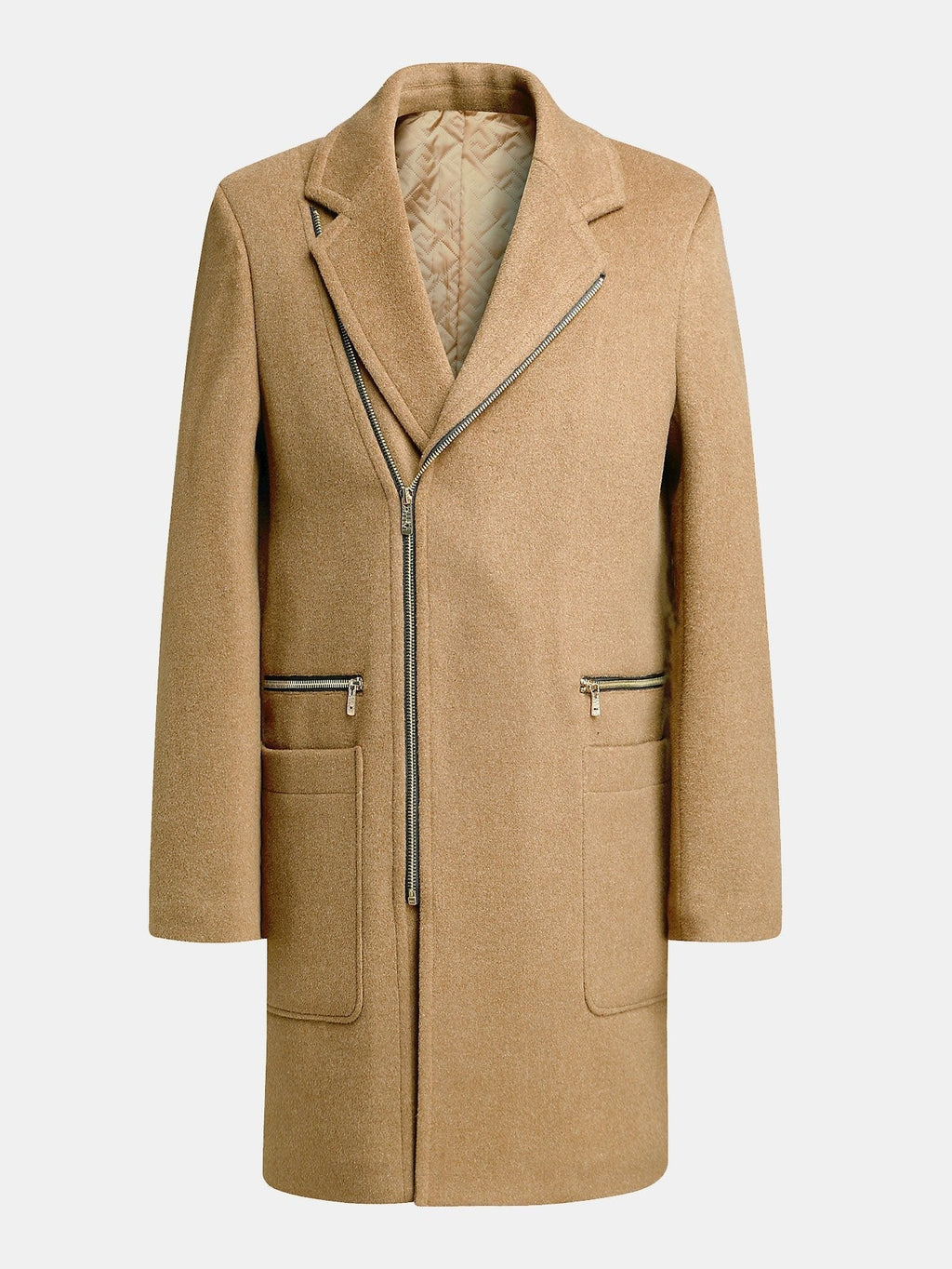 Men's Long Wool Blend Overcoat – Tailored Winter Coat with Asymmetric Zip Fastening and Quilted Lining for Smart Casual Wear