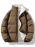 Men's Sherpa-Lined Puffer Jacket with High Collar – Warm Quilted Zip-Up Outerwear for Winter
