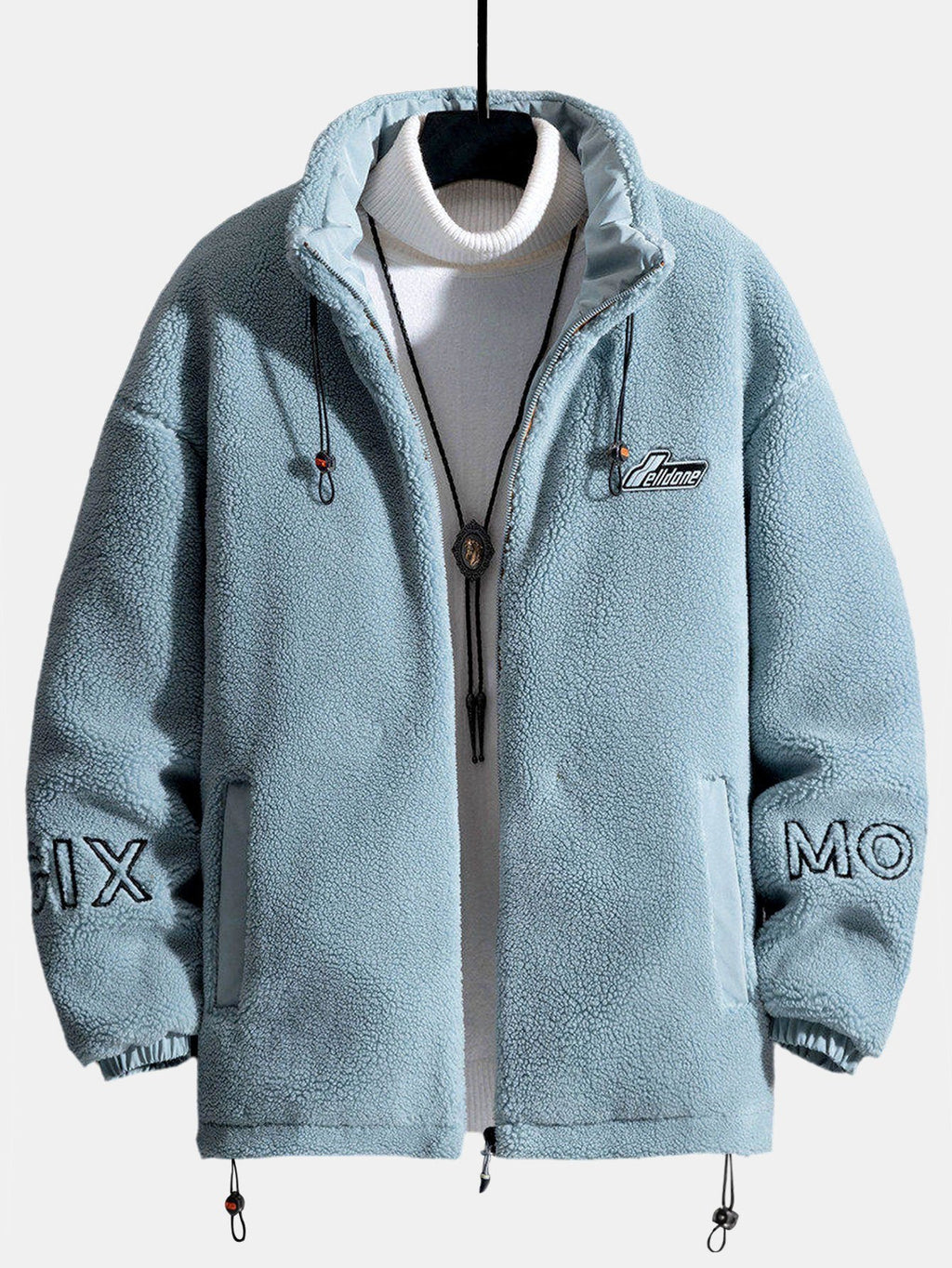 Men's Quilted-Lined Teddy Fleece Jacket – Warm High Collar Zip-Up Outdoor Layer with Adjustable Hem for Autumn and Winter