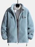 Men's Quilted-Lined Teddy Fleece Jacket – Warm High Collar Zip-Up Outdoor Layer with Adjustable Hem for Autumn and Winter