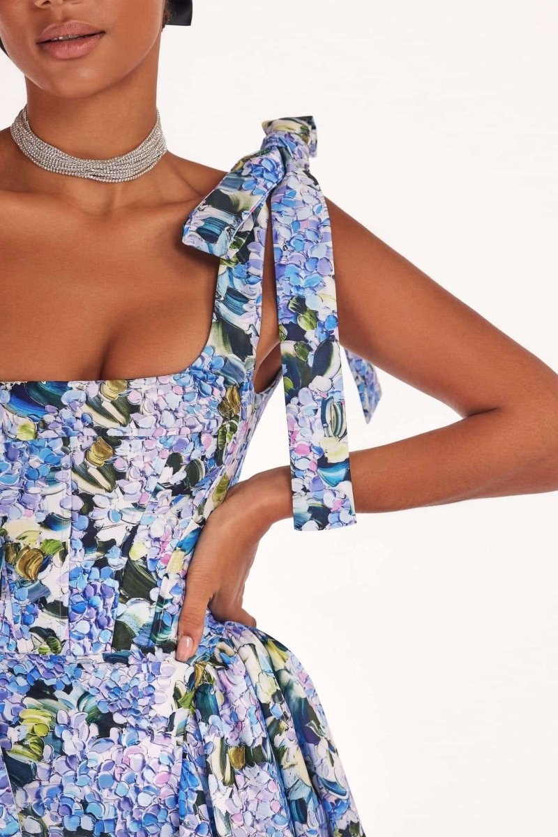 Kacey Hydrangea Patterned Strap Midi-Length Dress