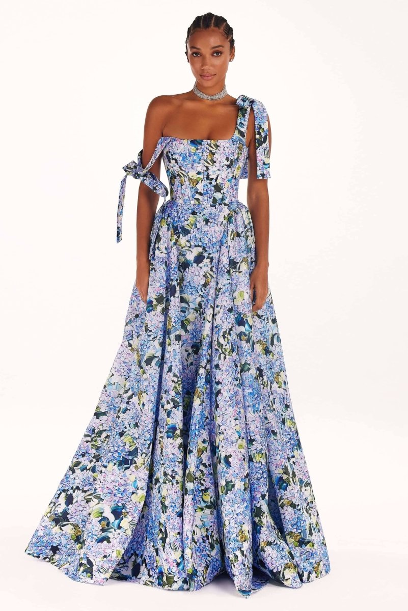 Kacey Hydrangea Patterned Strap Midi-Length Dress