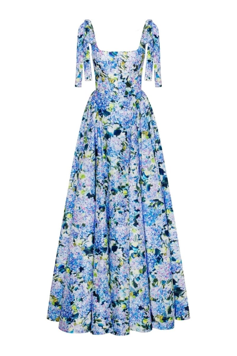 Kacey Hydrangea Patterned Strap Midi-Length Dress