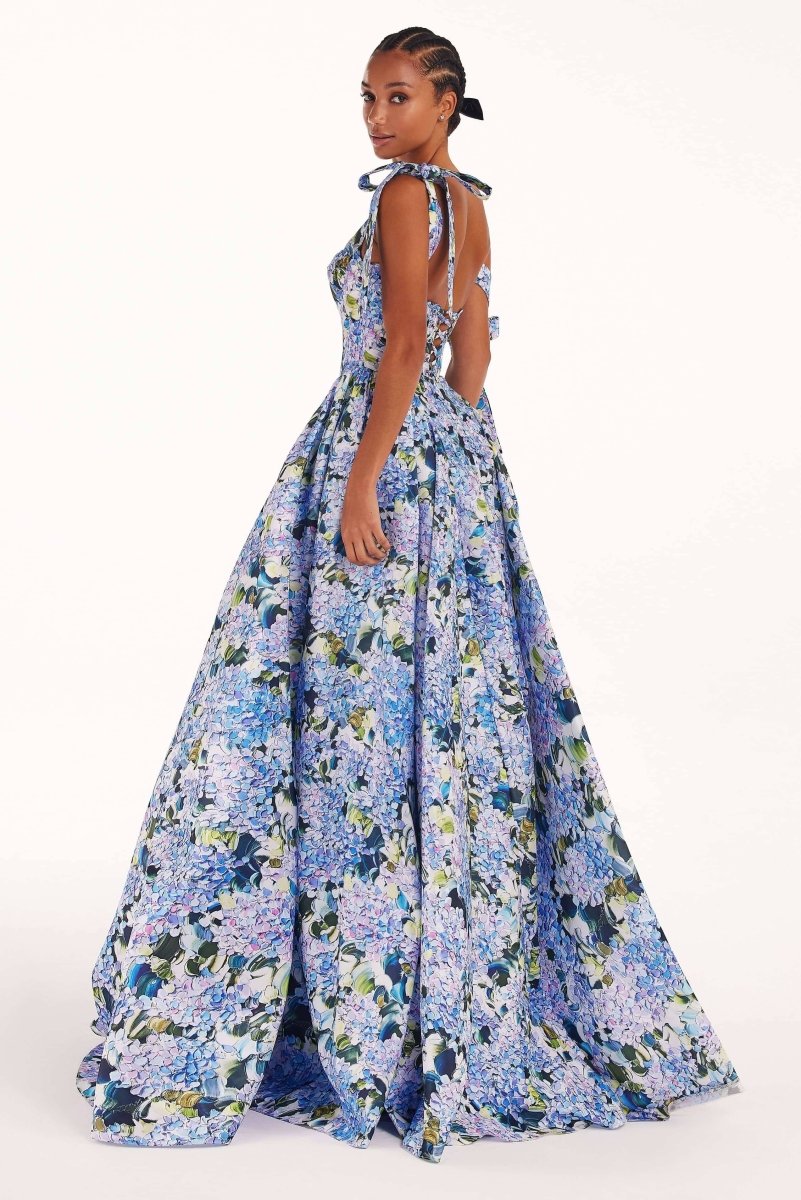 Kacey Hydrangea Patterned Strap Midi-Length Dress
