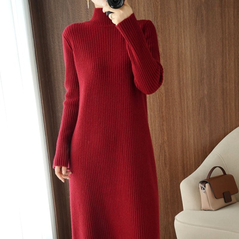 Kamea - Women’s Ribbed Turtleneck Knit Dress
