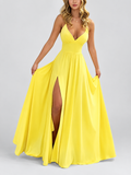 Kendall - Women's V-Neck Slit Front Wedding Guest Dress